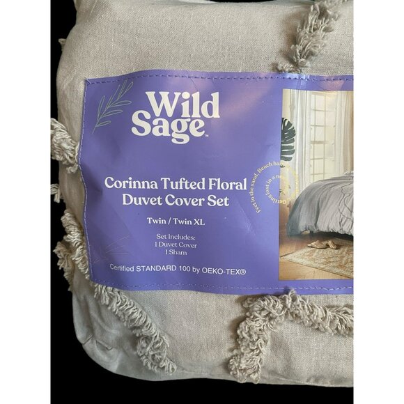 Wild Sage Corinna Tufted Floral Duvet Cover Set Twin/Twin XL Boho Retro Indie - Picture 3 of 4